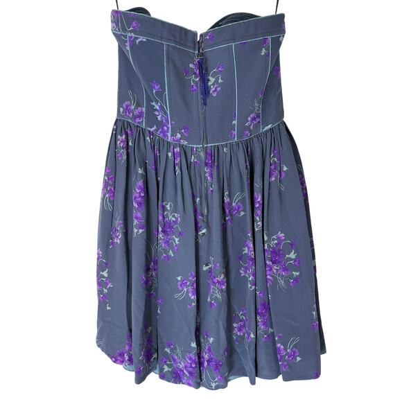 Rebecca Taylor Lily Dress Blue Purple 100% Silk Strapless Boho Mini Dress Size 4 - Picture 4 of 9